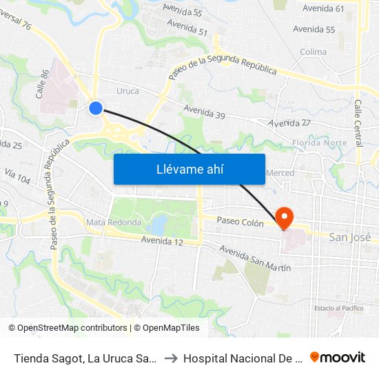 Tienda Sagot, La Uruca San José to Hospital Nacional De Niños map