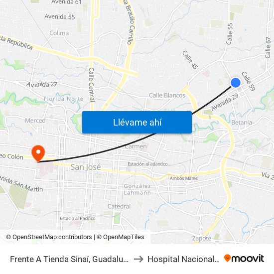 Frente A Tienda Sinaí, Guadalupe Goicoechea to Hospital Nacional De Niños map