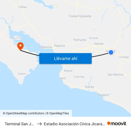 Terminal San José to Estadio Asociación Cívica Jicaraleña map