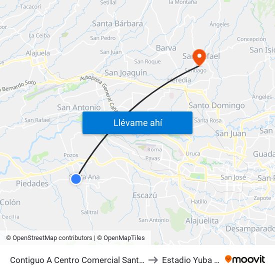 Contiguo A Centro Comercial Santa Ana Town Center to Estadio Yuba Paniagua map