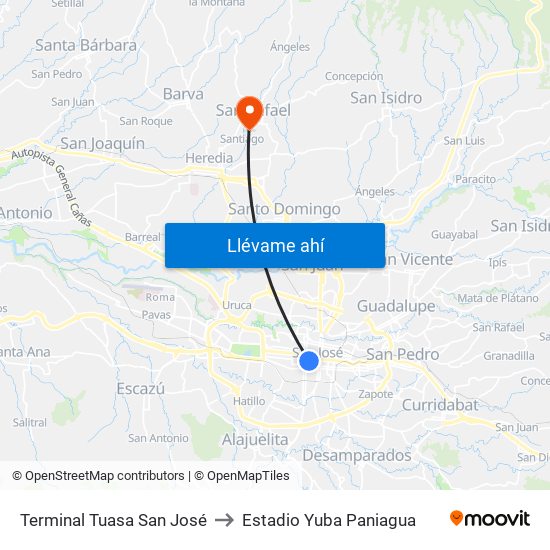 Terminal Tuasa San José to Estadio Yuba Paniagua map