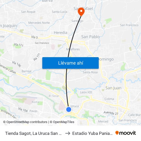 Tienda Sagot, La Uruca San José to Estadio Yuba Paniagua map