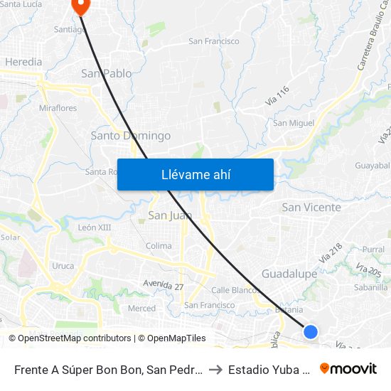 Frente A Súper Bon Bon, San Pedro Montes De Oca to Estadio Yuba Paniagua map