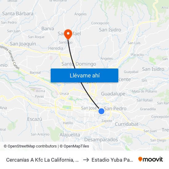 Cercanías A Kfc La California, San José to Estadio Yuba Paniagua map