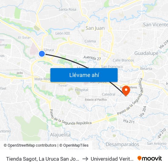 Tienda Sagot, La Uruca San José to Universidad Veritas map