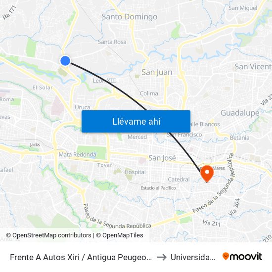 Frente A Autos Xiri / Antigua Peugeot, La Valencia Heredia to Universidad Veritas map