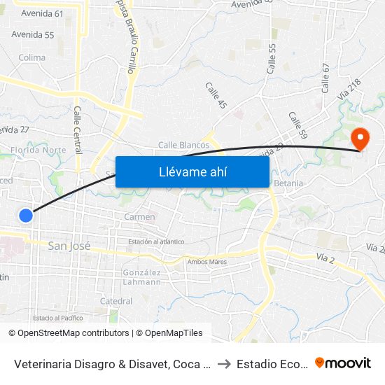Veterinaria Disagro & Disavet, Coca Cola San José to Estadio Ecológico map
