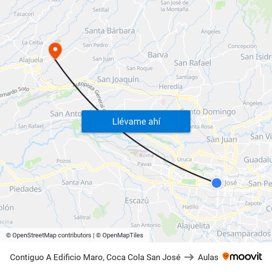 Contiguo A Edificio Maro, Coca Cola San José to Aulas map