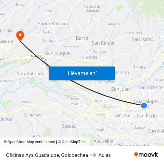 Oficinas Aya Guadalupe, Goicoechea to Aulas map