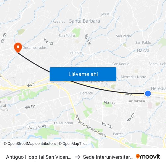 Antiguo Hospital San Vicente De Paul to Sede Interuniversitaria - Siua map
