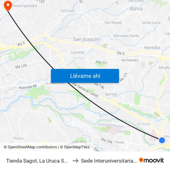 Tienda Sagot, La Uruca San José to Sede Interuniversitaria - Siua map