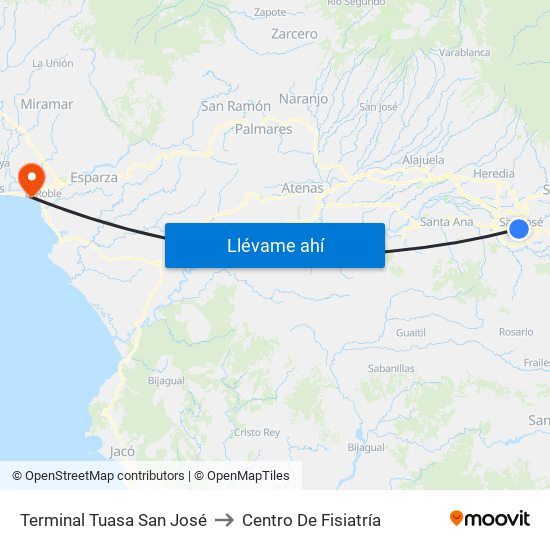 Terminal Tuasa San José to Centro De Fisiatría map