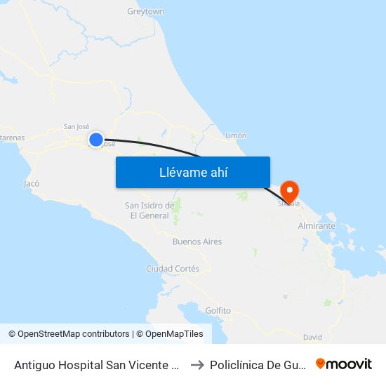 Antiguo Hospital San Vicente De Paul to Policlínica De Guabito map