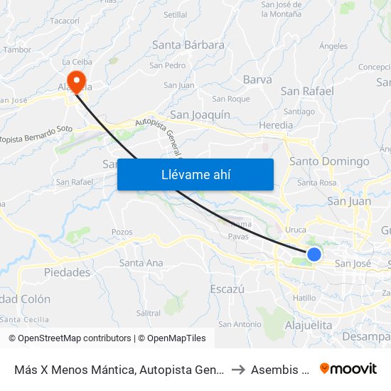 Más X Menos Mántica, Autopista General Cañas San José to Asembis Alajuela map