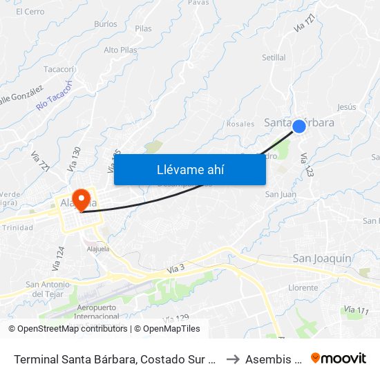 Terminal Santa Bárbara, Costado Sur Parque Santa Bárbara to Asembis Alajuela map