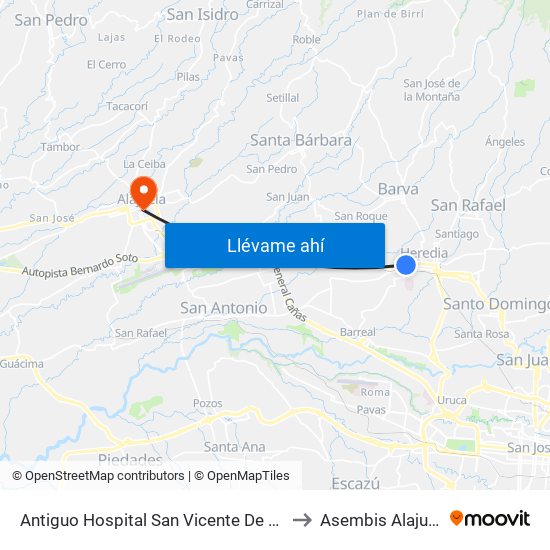 Antiguo Hospital San Vicente De Paul to Asembis Alajuela map