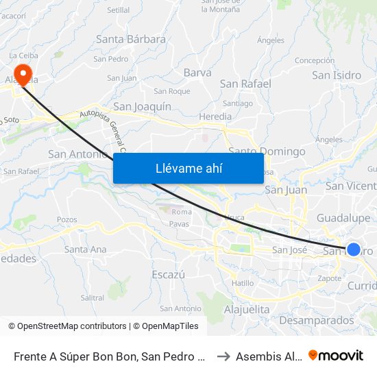 Frente A Súper Bon Bon, San Pedro Montes De Oca to Asembis Alajuela map