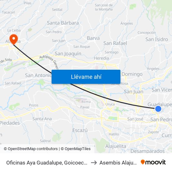 Oficinas Aya Guadalupe, Goicoechea to Asembis Alajuela map