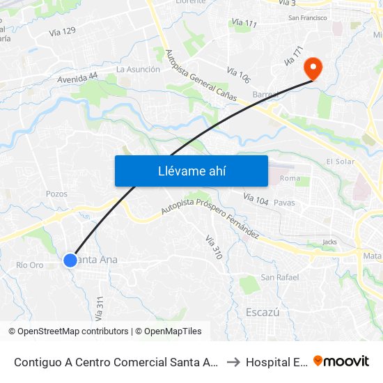 Contiguo A Centro Comercial Santa Ana Town Center to Hospital Equino map
