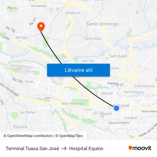 Terminal Tuasa San José to Hospital Equino map