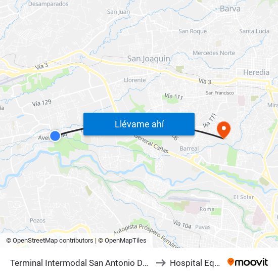 Terminal Intermodal San Antonio De Belén to Hospital Equino map