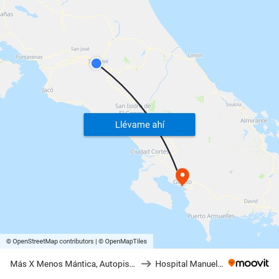 Más X Menos Mántica, Autopista General Cañas San José to Hospital Manuel Mora Valverde map