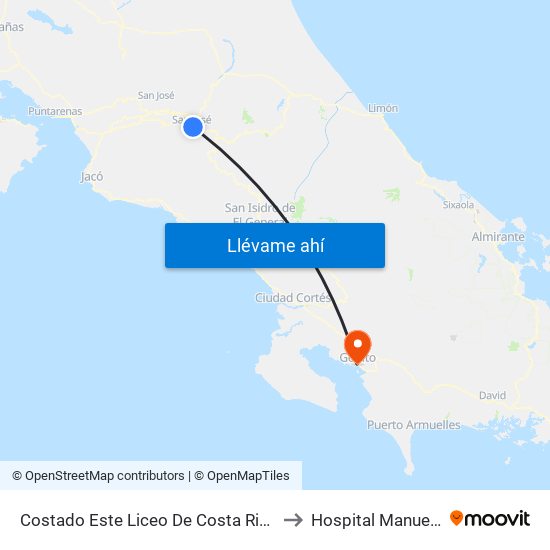 Costado Este Liceo De Costa Rica, González Víquez San José to Hospital Manuel Mora Valverde map