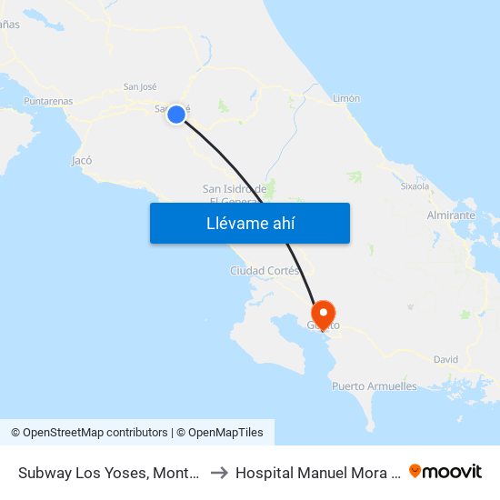 Subway Los Yoses, Montes De Oca to Hospital Manuel Mora Valverde map