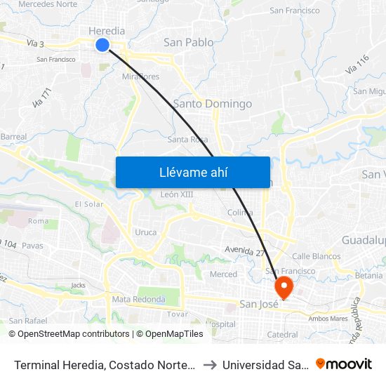 Terminal Heredia, Costado Norte Mercado Heredia to Universidad San Marcos map