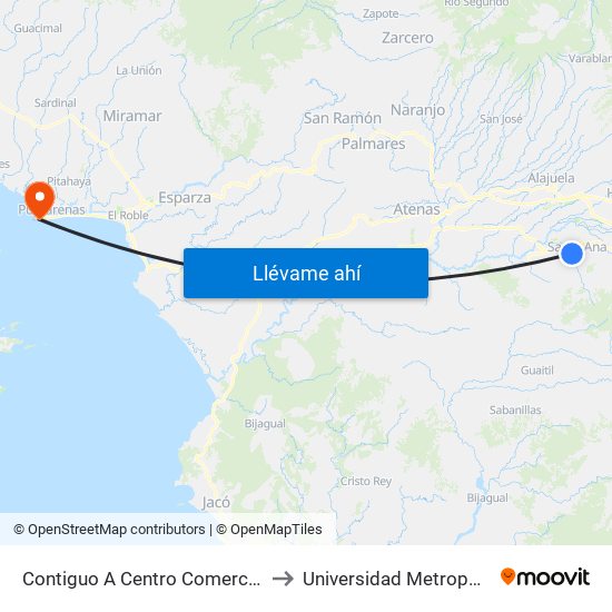 Contiguo A Centro Comercial Santa Ana Town Center to Universidad Metropolitana Castro Carazo map