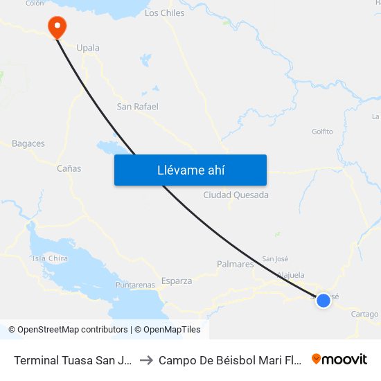 Terminal Tuasa San José to Campo De Béisbol Mari Flores map