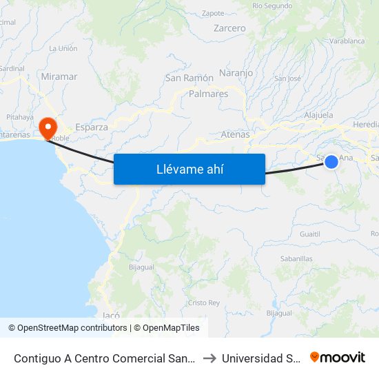 Contiguo A Centro Comercial Santa Ana Town Center to Universidad Santa Lucía map