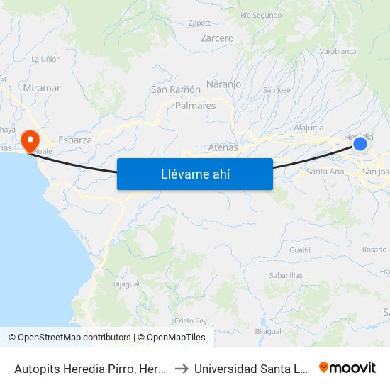 Autopits Heredia Pirro, Heredia to Universidad Santa Lucía map