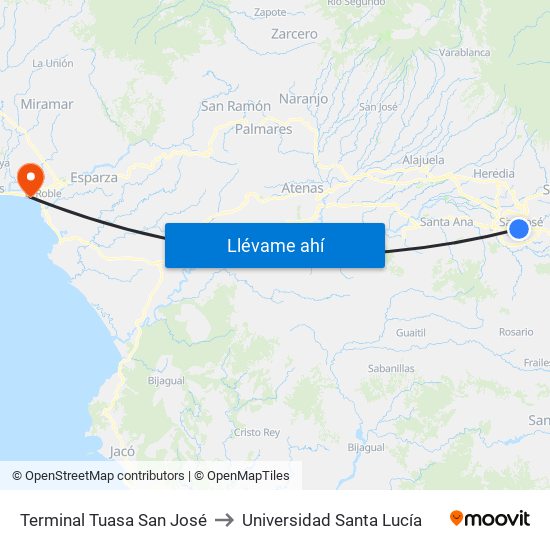 Terminal Tuasa San José to Universidad Santa Lucía map