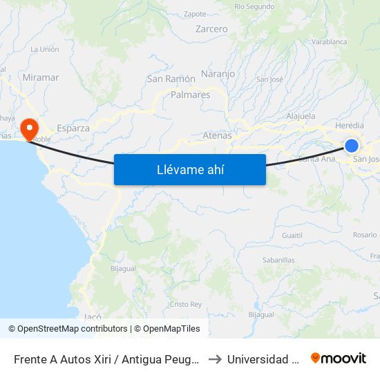 Frente A Autos Xiri / Antigua Peugeot, La Valencia Heredia to Universidad Santa Lucía map