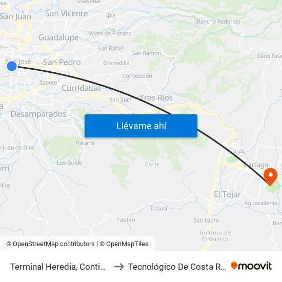 Terminal Heredia, Contiguo A Súper Fácil to Tecnológico De Costa Rica Sede Central map