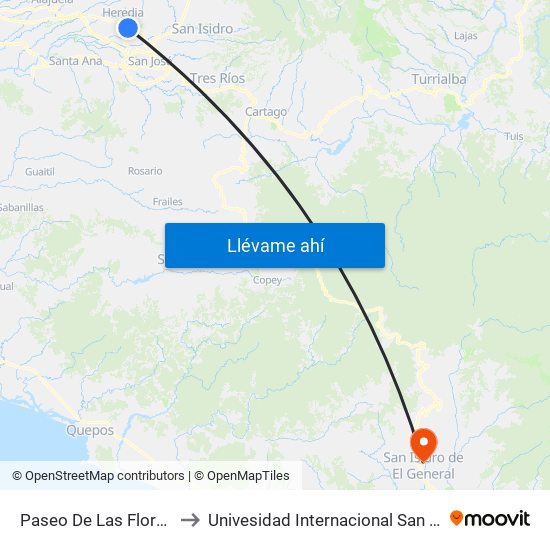 Paseo De Las Flores, Heredia to Univesidad Internacional San Isidro Labrador map