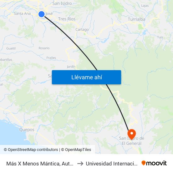 Más X Menos Mántica, Autopista General Cañas San José to Univesidad Internacional San Isidro Labrador map