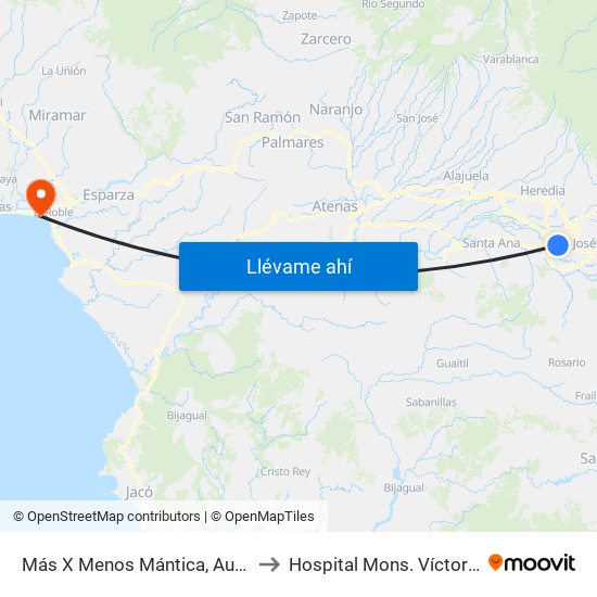 Más X Menos Mántica, Autopista General Cañas San José to Hospital Mons. Víctor Manuel Sanabria Martínez map