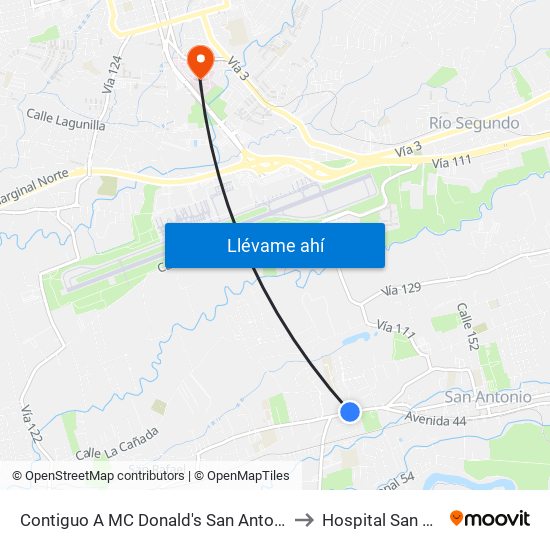 Contiguo A MC Donald's San Antonio, Belén to Hospital San Rafael map