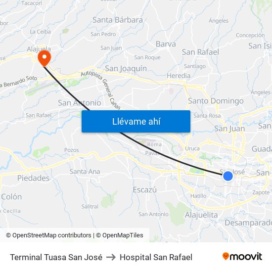 Terminal Tuasa San José to Hospital San Rafael map