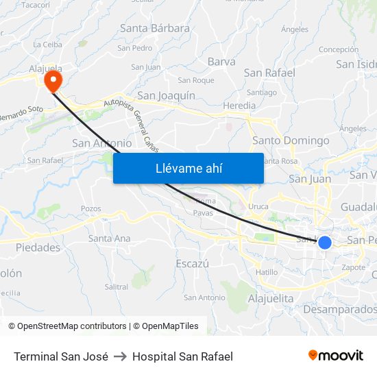 Terminal San José to Hospital San Rafael map