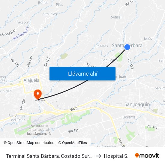 Terminal Santa Bárbara, Costado Sur Parque Santa Bárbara to Hospital San Rafael map