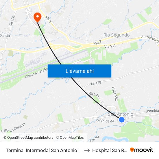 Terminal Intermodal San Antonio De Belén to Hospital San Rafael map
