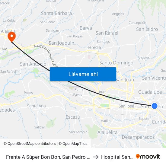 Frente A Súper Bon Bon, San Pedro Montes De Oca to Hospital San Rafael map