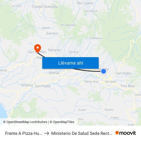 Frente A Pizza Hut, Heredia to Ministerio De Salud Sede Rectora San Ramón map