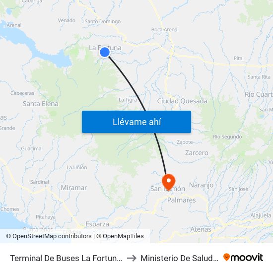 Terminal De Buses La Fortuna, Contiguo A Megasuper La Fortuna to Ministerio De Salud Sede Rectora San Ramón map