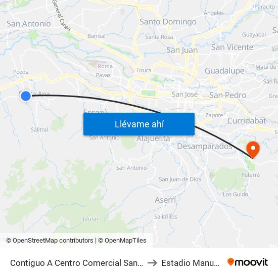 Contiguo A Centro Comercial Santa Ana Town Center to Estadio Manuel Sanabria map