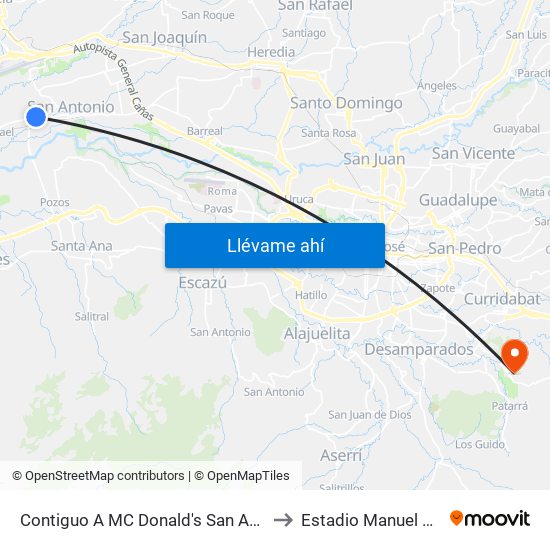 Contiguo A MC Donald's San Antonio, Belén to Estadio Manuel Sanabria map