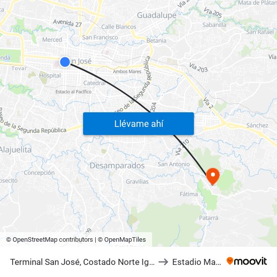 Terminal San José, Costado Norte Iglesia Nuestra Señora De La Merced to Estadio Manuel Sanabria map